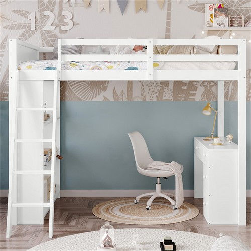 Single pine wood loft bed - single,